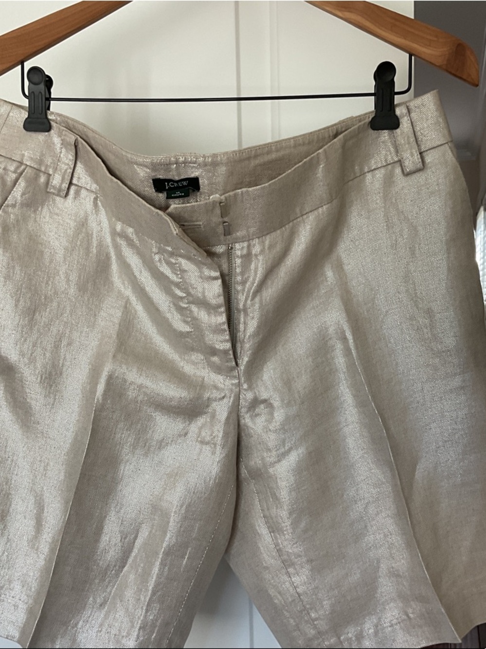 J. Crew Metallic Linen-Blend Bermuda Shorts in Silver